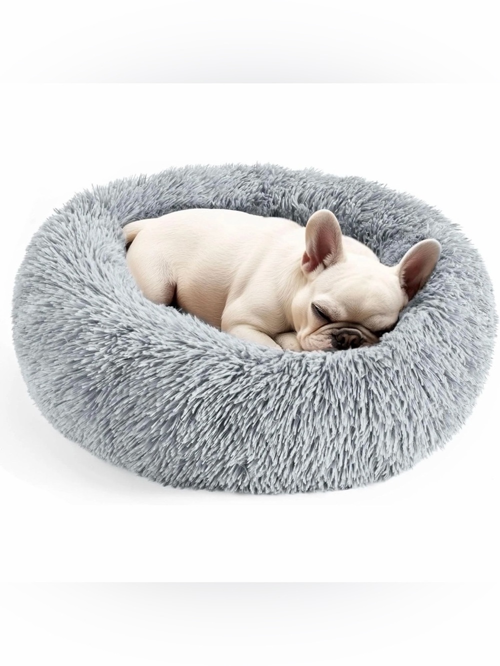 Hoewina 24" Donut Dog Cat Bed Fluffy Calming Pet Bed Light Gray Up to 25 lbs